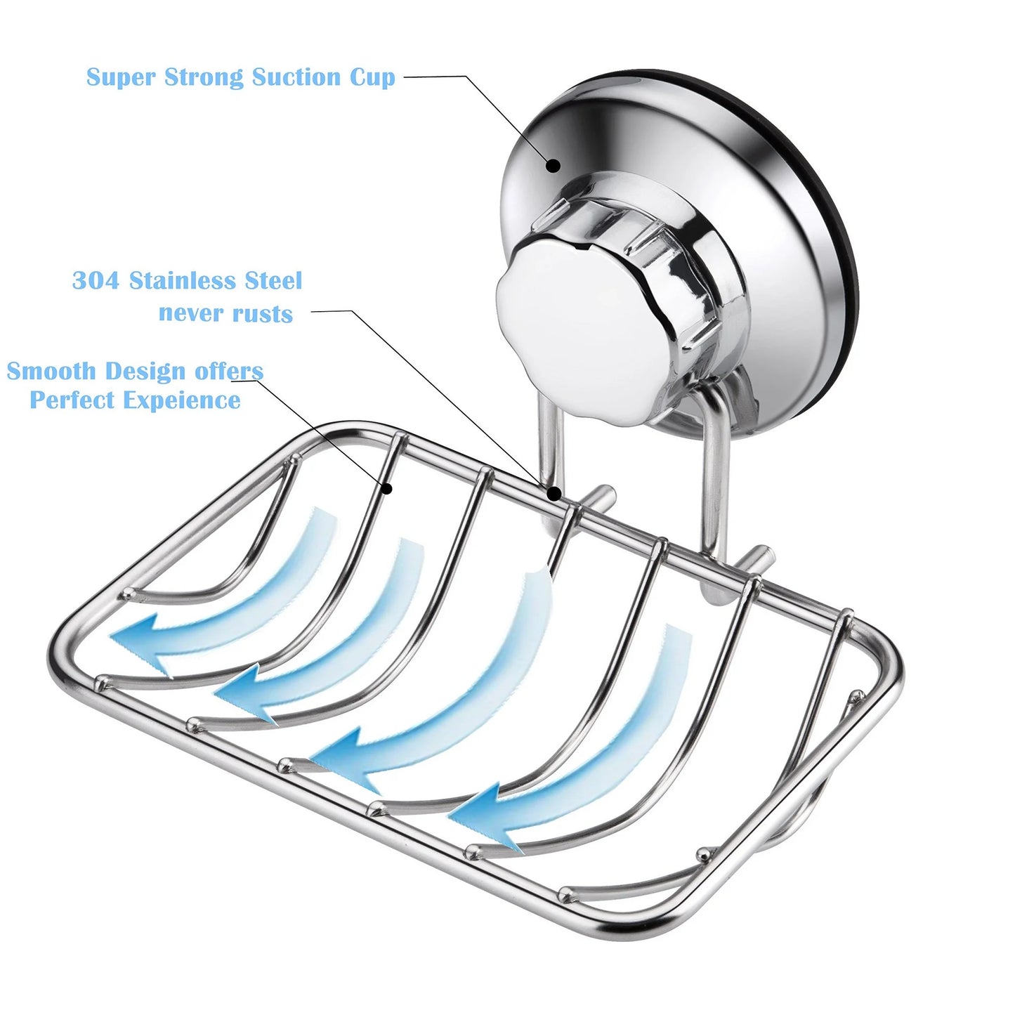 "Super Powerful Vacuum Suction Cup Shower Soap Dish - Strong Rustproof Stainless Steel Soap Saver Sponge Holder for Bathroom & Kitchen Sink "
