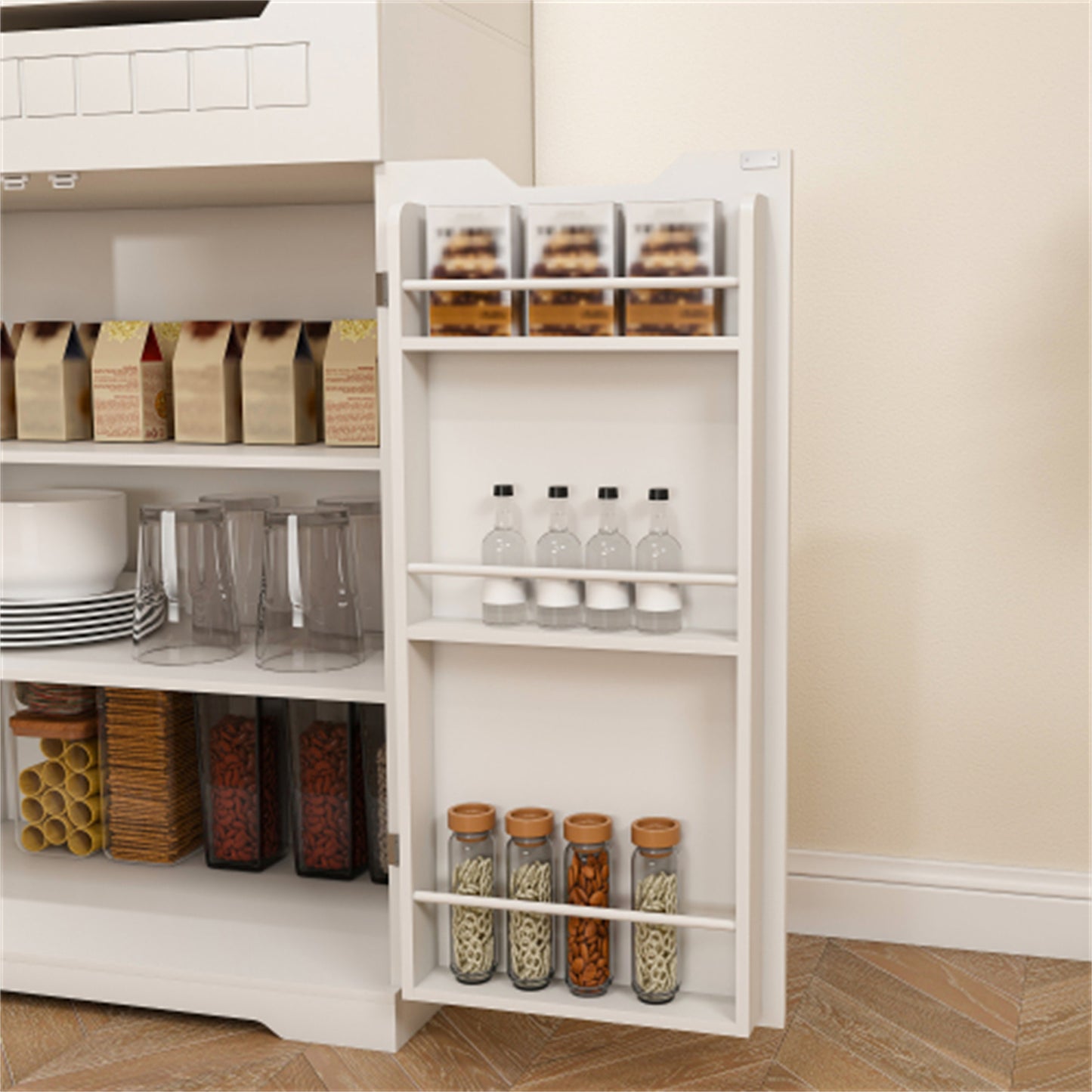 LunaLulinlk White Buffet Cabinet with Hutch - Modern Farmhouse Kitchen Storage Sideboard, Coffee Bar Station or Liquor