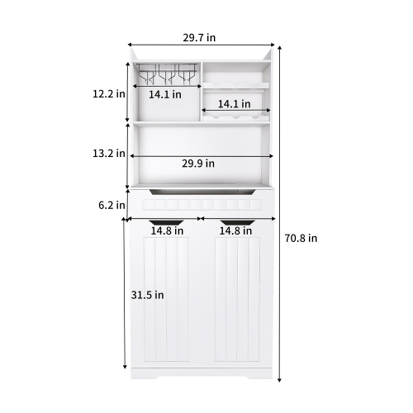 LunaLulinlk White Buffet Cabinet with Hutch - Modern Farmhouse Kitchen Storage Sideboard, Coffee Bar Station or Liquor