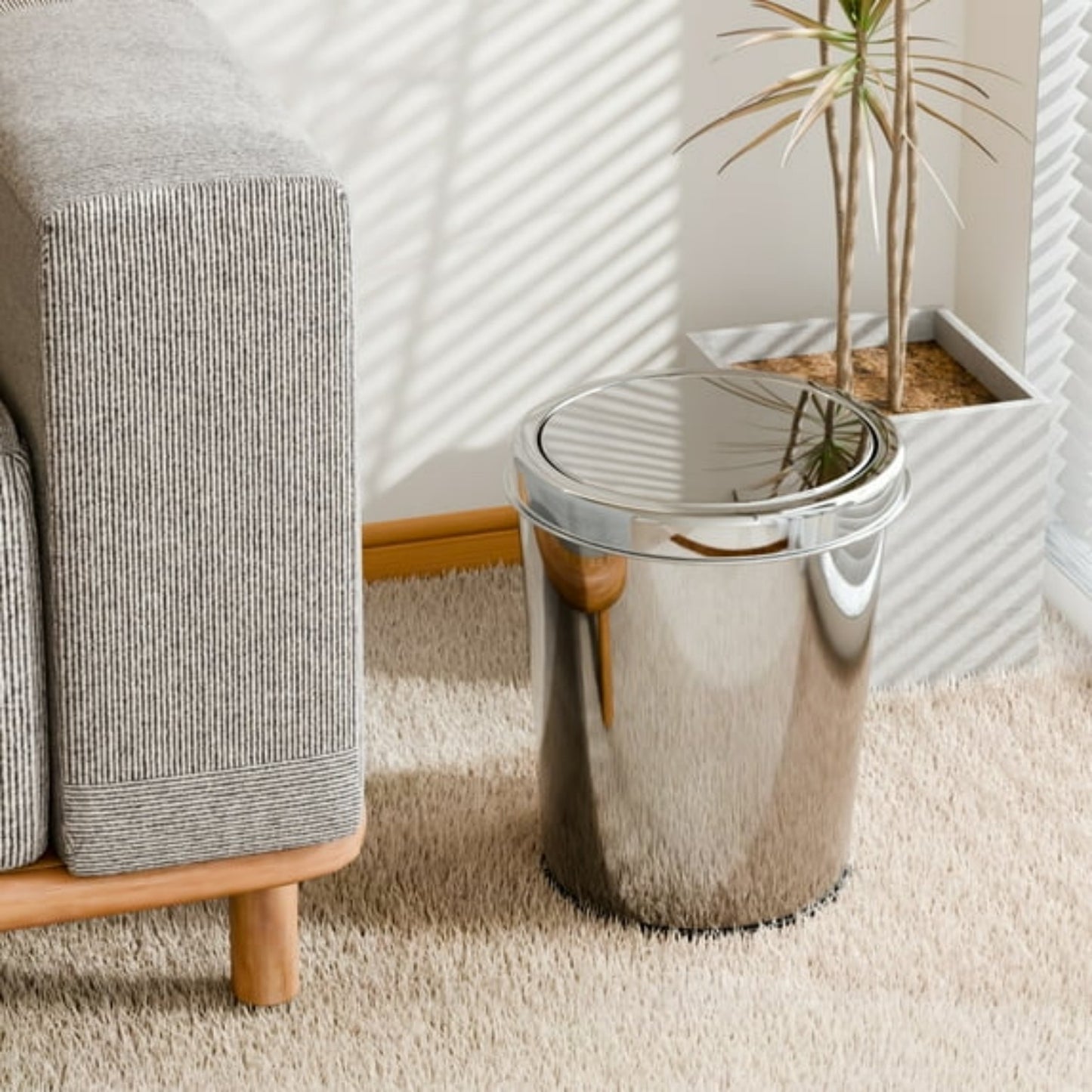 LunaLulinlk Small Trash Can with Swing Lid 1.7 Gallons 2 Pack Stainless Steel Wastebasket with Lid, Cylindrical Garbage Can