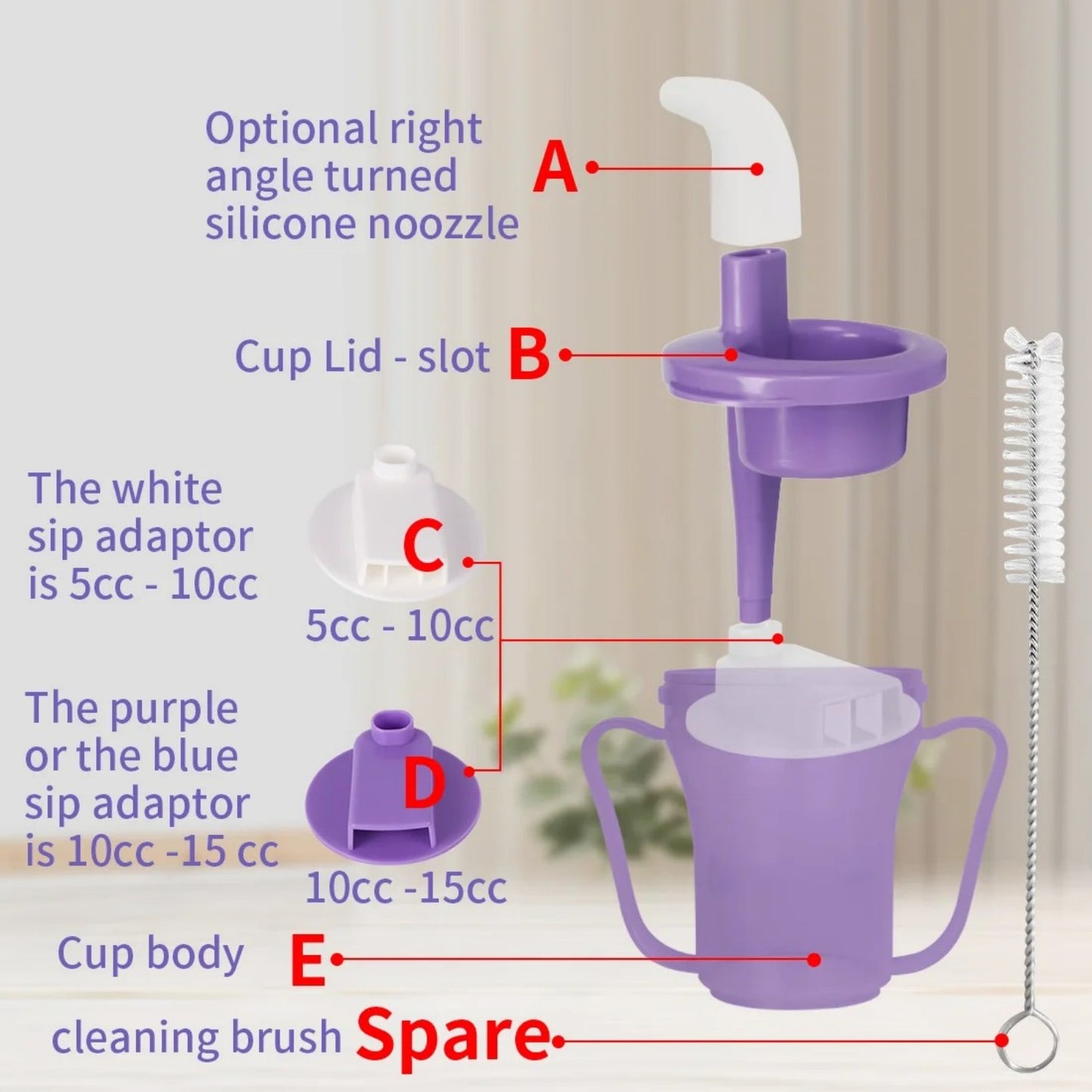 LunaLulinlk Sippy Drinking Cups, Plastic+Silicone 5CC or 10CC, Purple