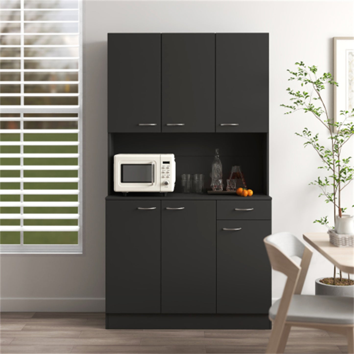"LunaLulinlk 70.87"" Tall Wardrobe& Kitchen Cabinet, with 6-Doors, 1-Open Shelves and 1-Drawer for bedroom,Black "