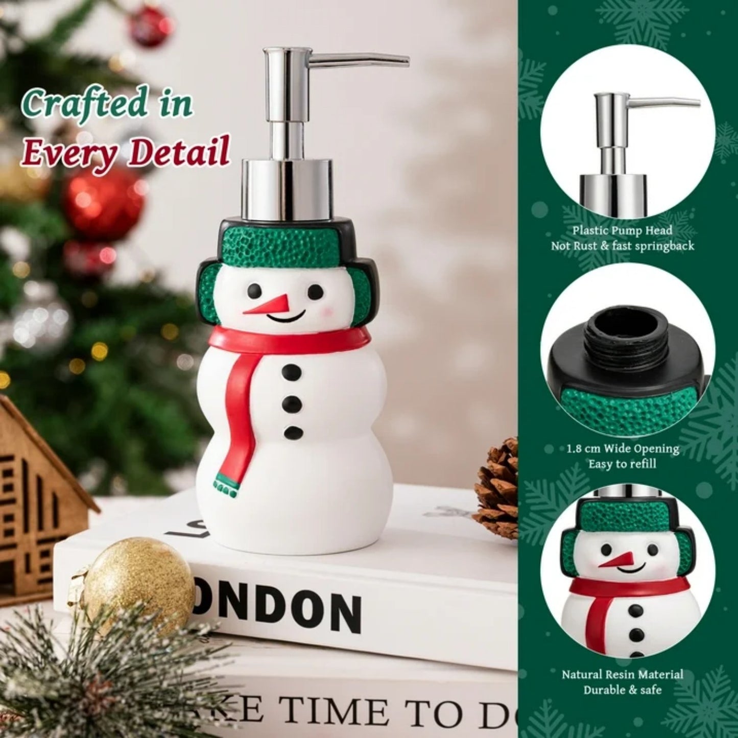 LunaLulinlk Siaomo Christmas Soap Dispenser,Resin Snowman Soap Dispenser with Lotion Pump,Countertop Soap Dispenser (Snowman)