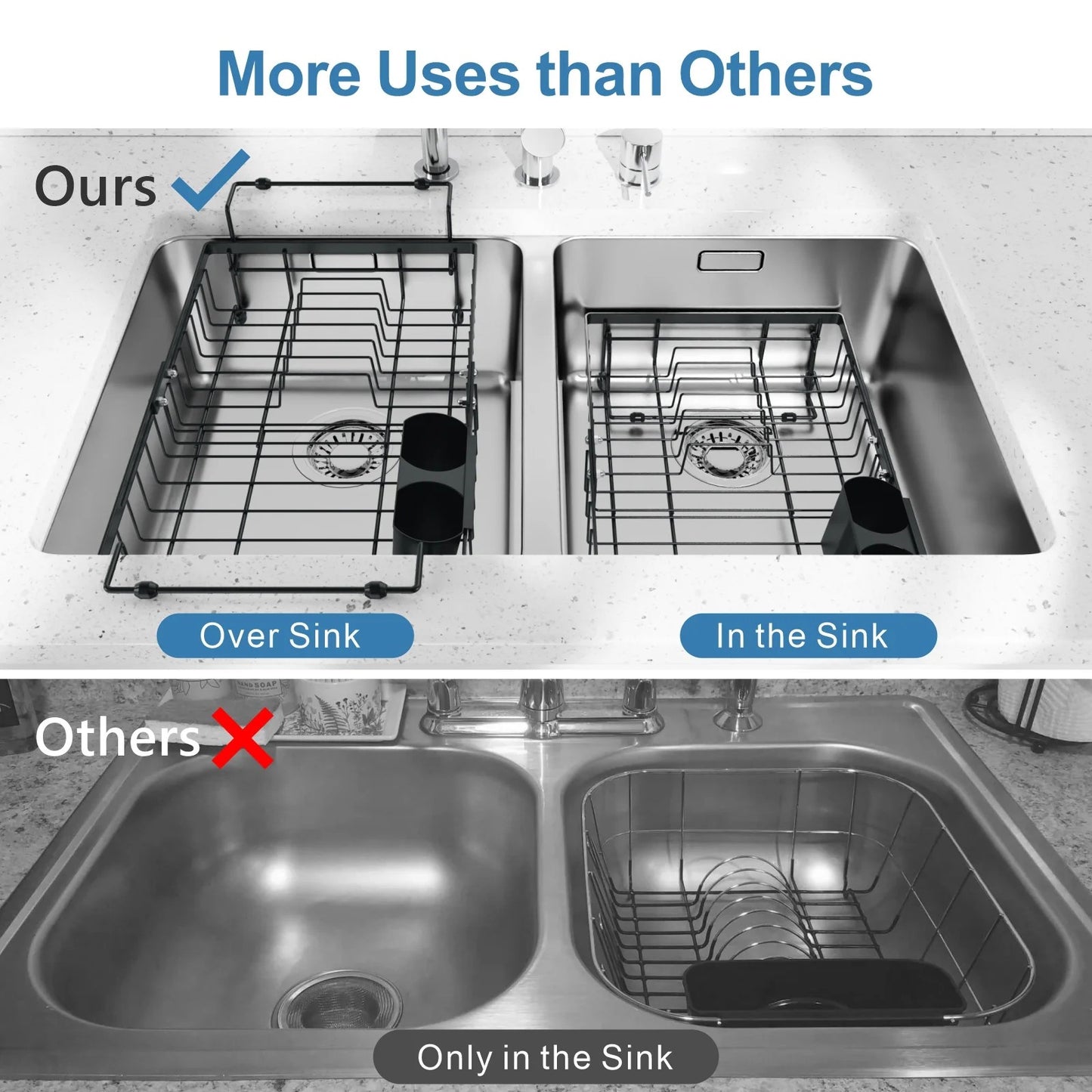 LunaLulinlk Sink Dish Drying Rack - Expandable Capacity Over Sink Dish Rack, in Sink Dish Drainer for Kitchen Counter with Utensil Holder