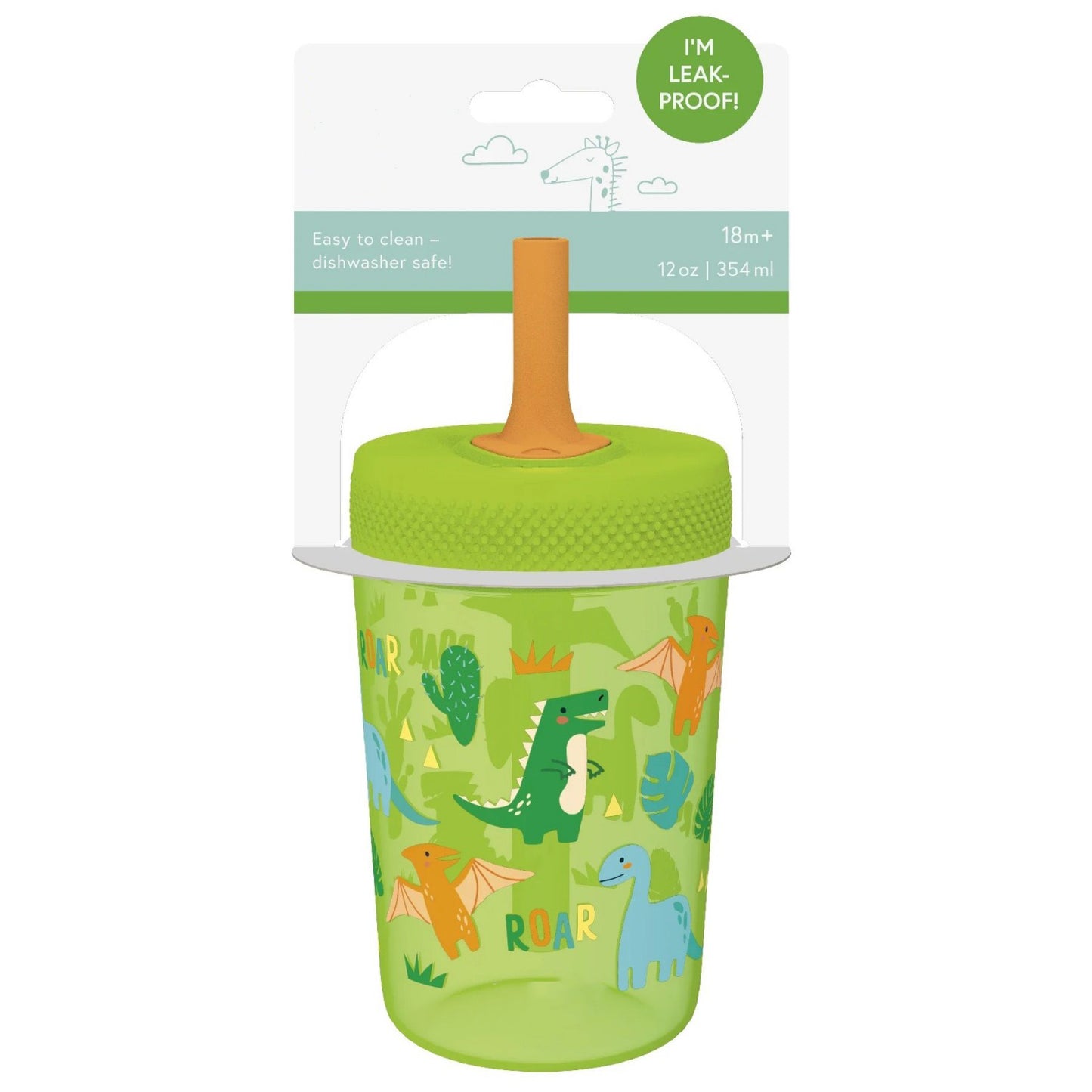 LunaLulinlk Tumbler, Soft Straw Tumbler for Toddlers, 12oz, Leak-Proof, Easy to Hold, Dinosaur