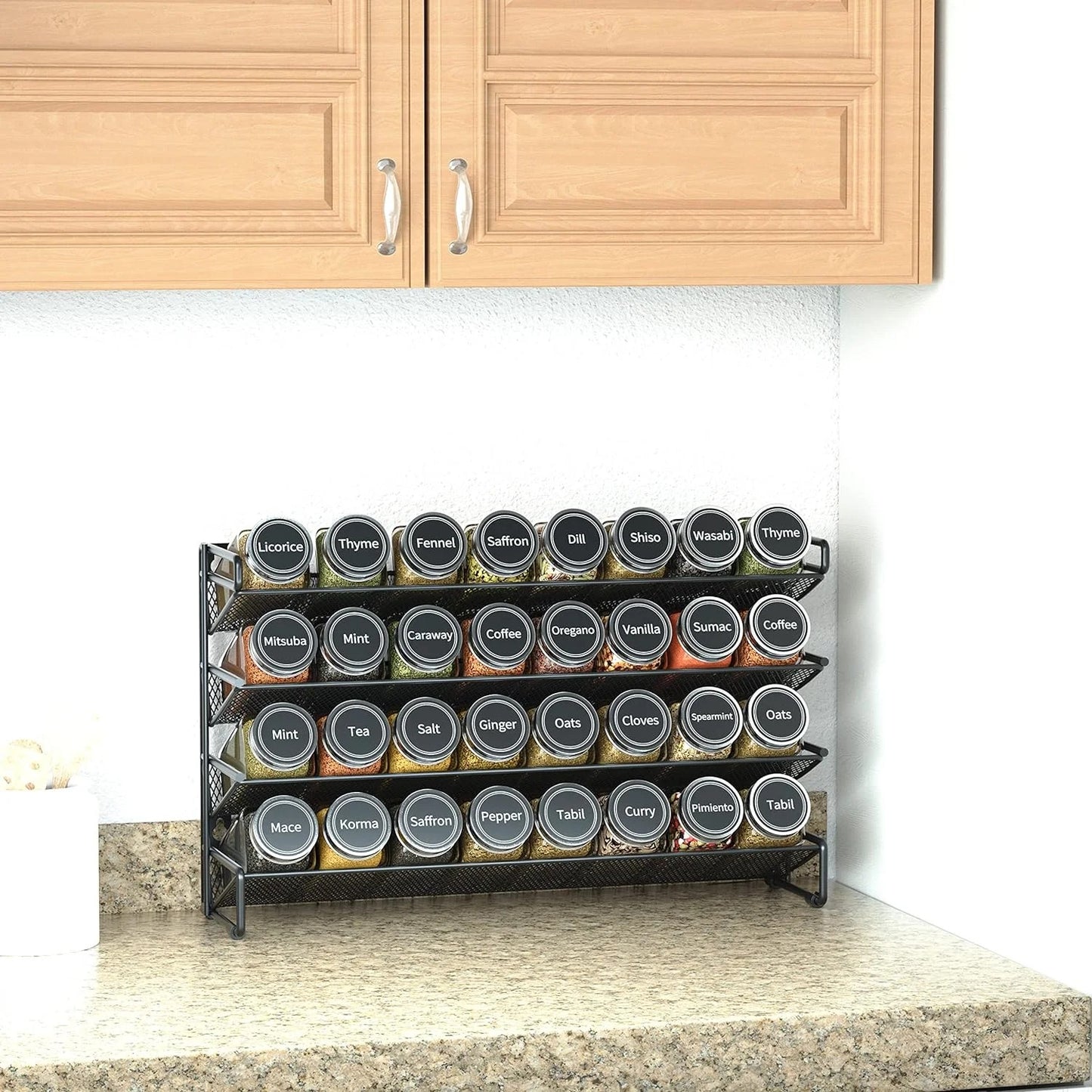 LunaLulinlk Spice Rack Organizer with 36 Jars, 4.4"D x 17.2"W x 10.8"H, Black