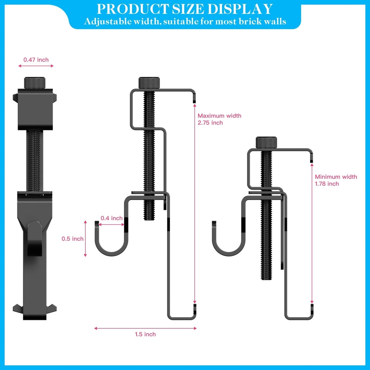 LunaLulinlk Stainless Steel Brick Wall Clips, Brick Hooks Clamp Outdoor Heavy Duty 1-3/4" to 2-3/4" Brick Hook Brick Hangers No Drill, 6 Packs