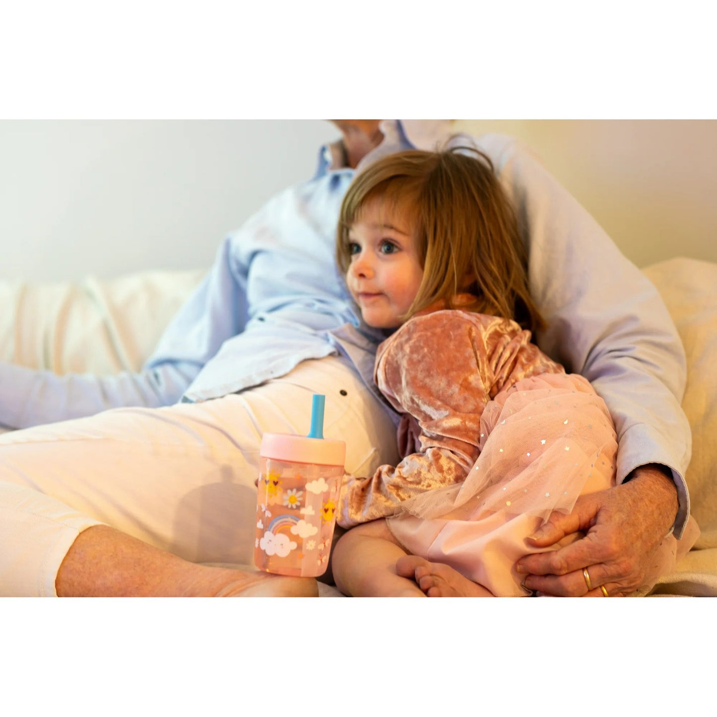 LunaLulinlk Tumbler, Soft Straw Tumbler for Toddlers, 12oz, Leak-Proof, Easy to Hold, Sunshine and Rainbows