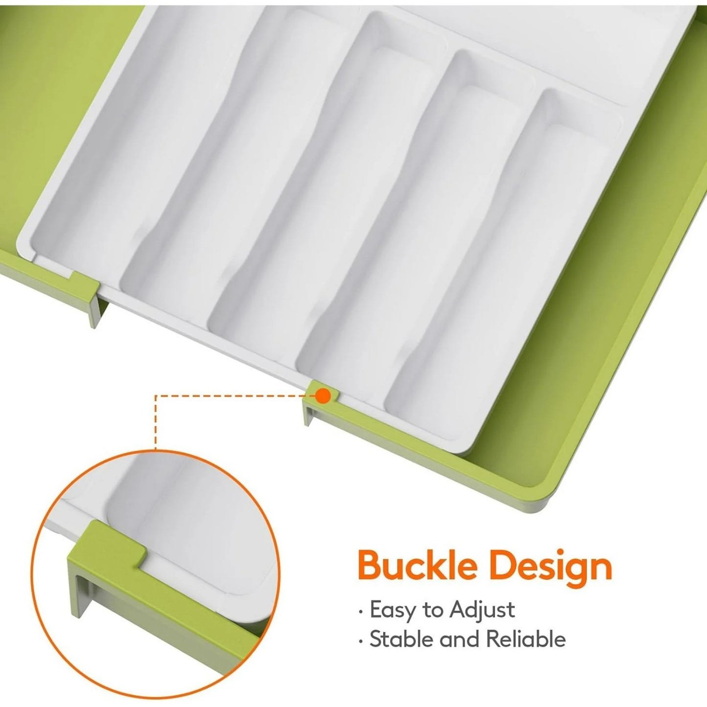 LunaLulinlk Silverware Drawer Organizer Expandable Utensil Tray Adjustable Flatware, Plastic, Green&White