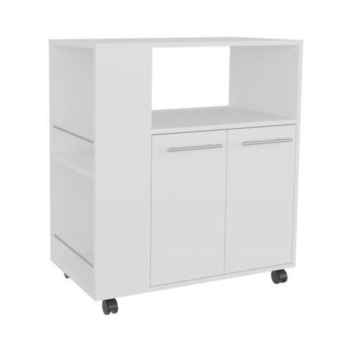 LunaLulinlk White Kitchen Cart with Microwave Shelf and Open Storage