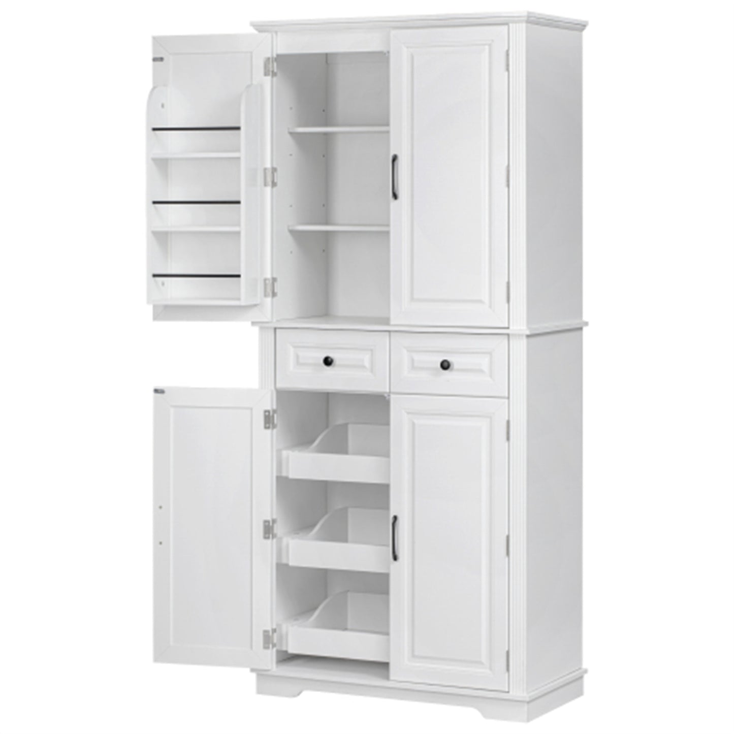 "LunaLulinlk 71"" Tall Kitchen Pantry Cabinet with 3 Pull Out Cabinet Organizers, Farmhouse Embossed Texture Storage Cabinet "