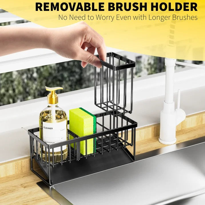 LunaLulinlk Sink Caddy,Kitchen Sponge Holder,Waterproof and Rustproof Black Kitchen Accessory