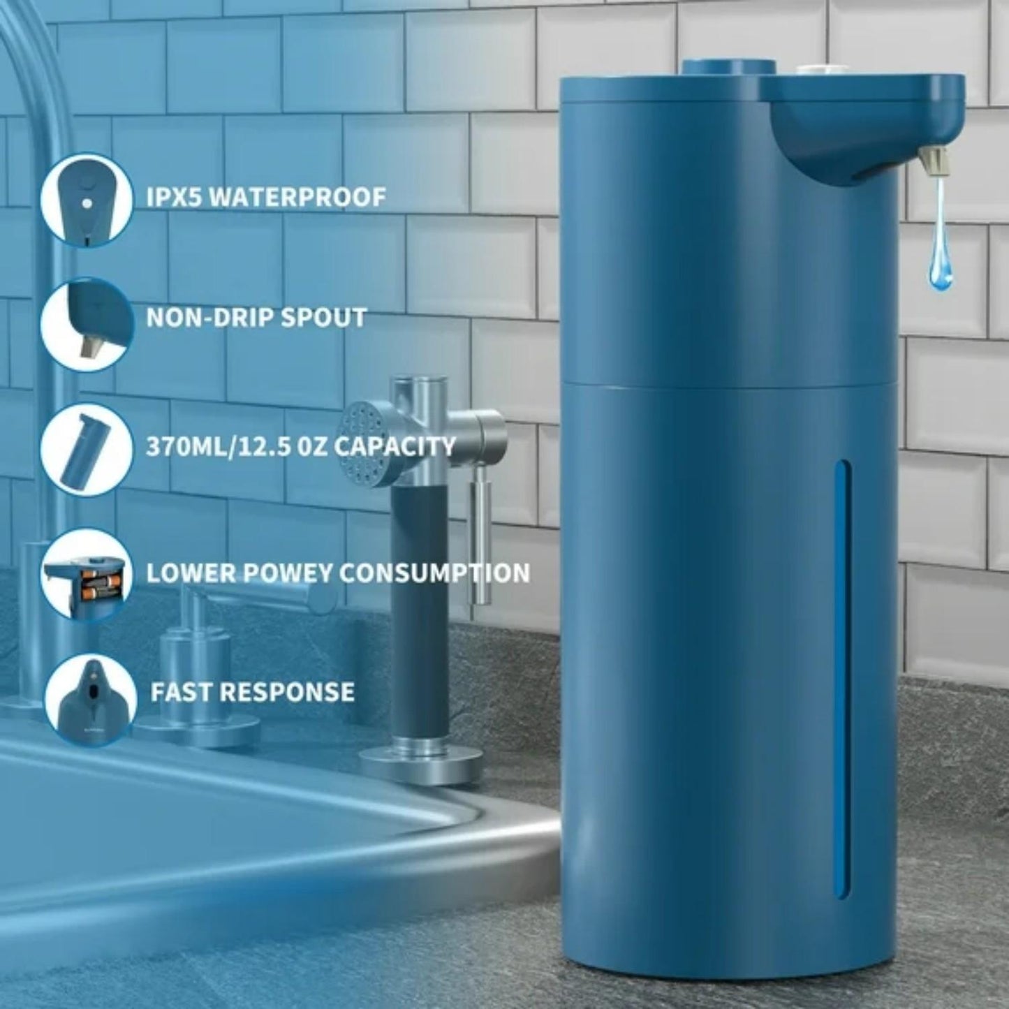 LunaLulinlk Soap Dispenser Touchless,Upgrade 15 Adjustable Volume for Thick and Thin Liquid Blue