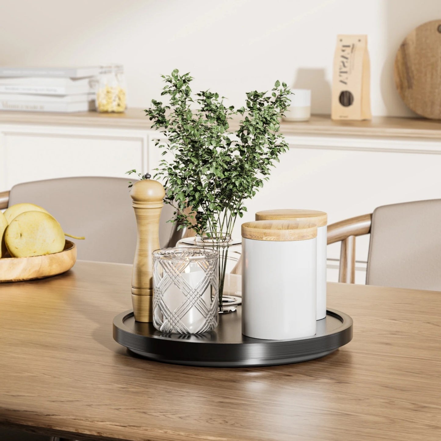 LunaLulinlk Turntable Organizer, 11-inch Wooden Lazy Susan Cabinet, Dining Table, Storage Room, Countertop, Cabinet,Black