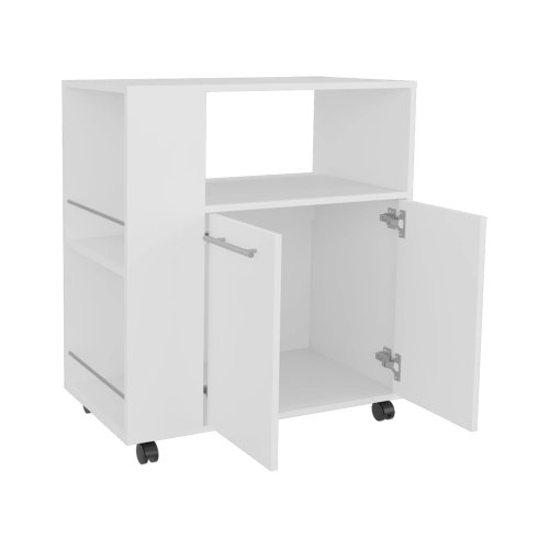 LunaLulinlk White Kitchen Cart with Microwave Shelf and Open Storage