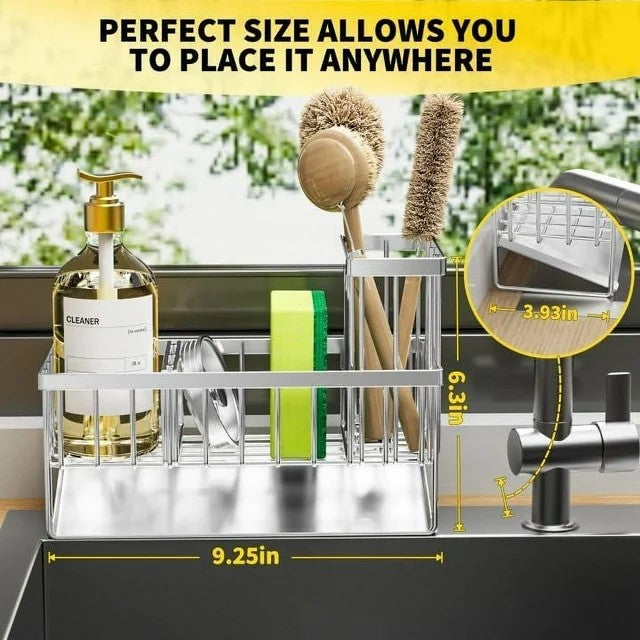 LunaLulinlk Stainless Steel Sink Caddy Kitchen Organizer, Waterproof and Rustproof, Silver, 1 Count