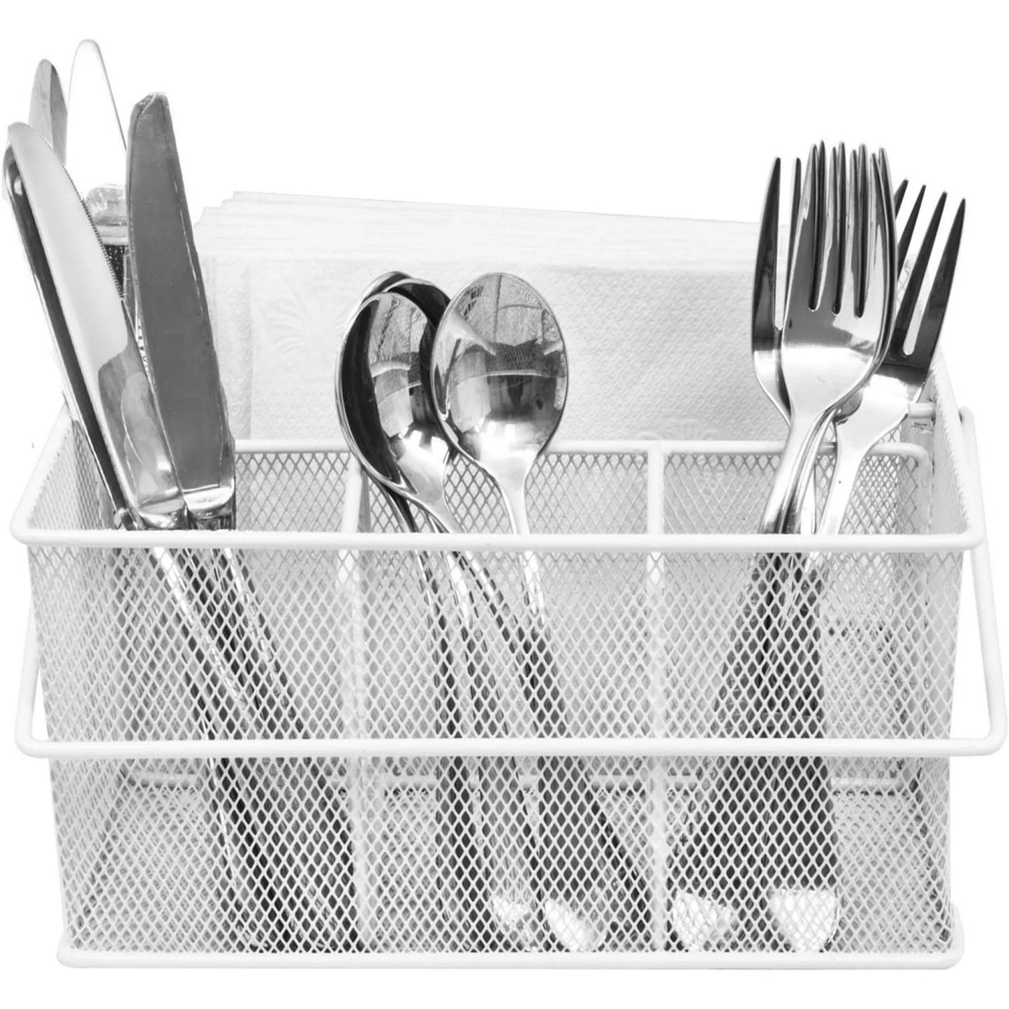 LunaLulinlk Utensil Caddy Silverware, Napkin Holder and Condiment Organizer, Multi-Purpose Steel Mesh Caddy