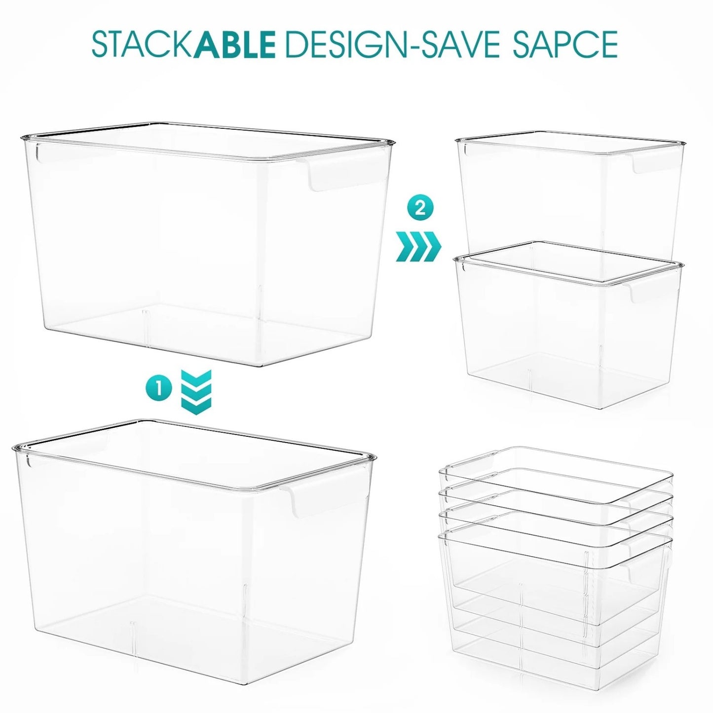 LunaLulinlk Stackable Clear Storage Bins with Lids, Large Plastic Storage Bins w Handle, Acrylic Pantry Organization and Storage for Kitchen