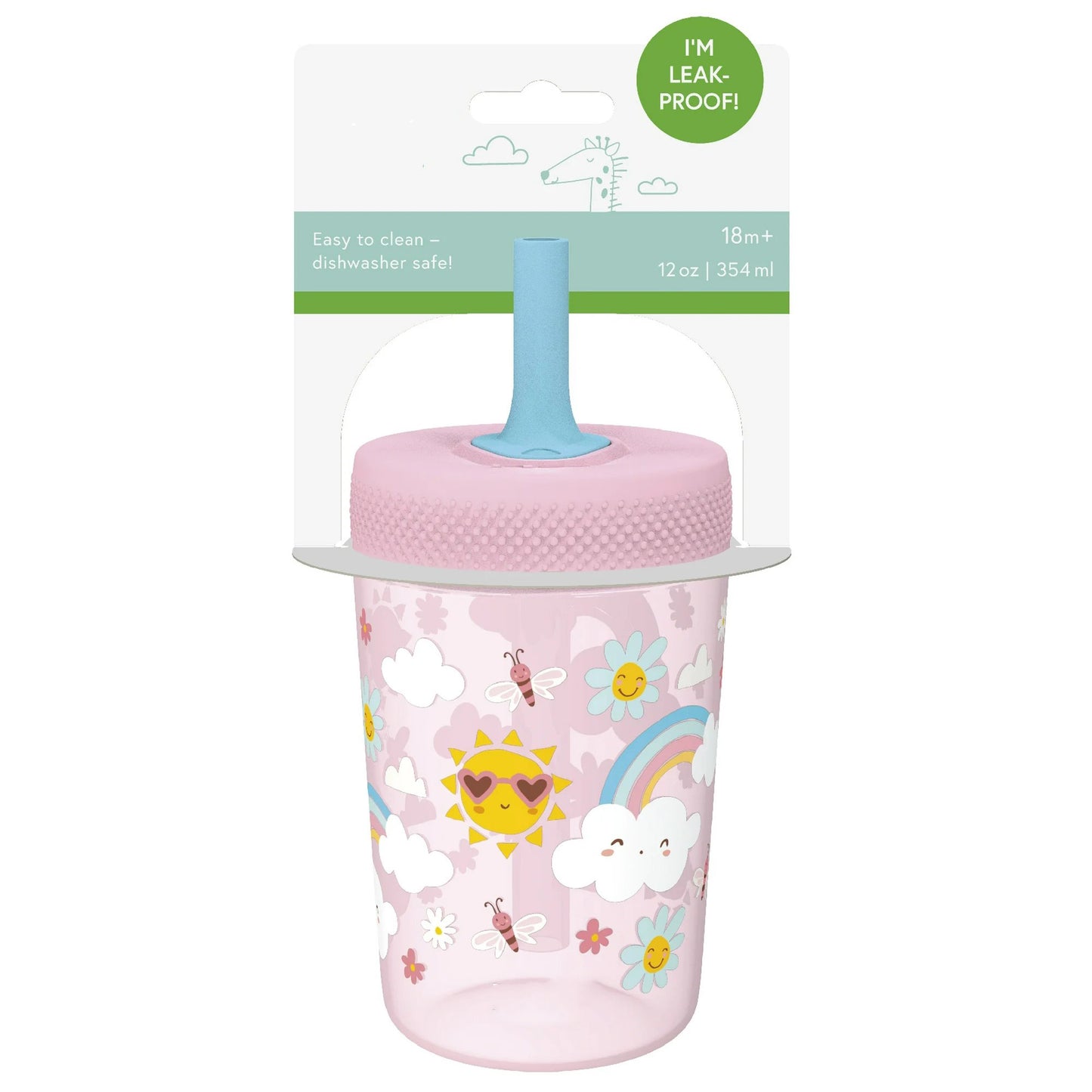 LunaLulinlk Tumbler, Soft Straw Tumbler for Toddlers, 12oz, Leak-Proof, Easy to Hold, Sunshine and Rainbows