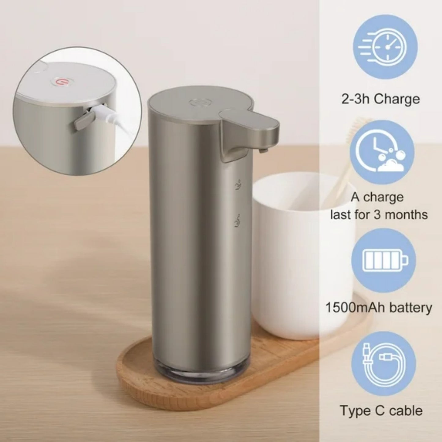 LunaLulinlk Soap Dispenser, Rechargeable Automatic Soap Dispenser Stainless Steel Touchless Foaming Soap Dispenser 9oz