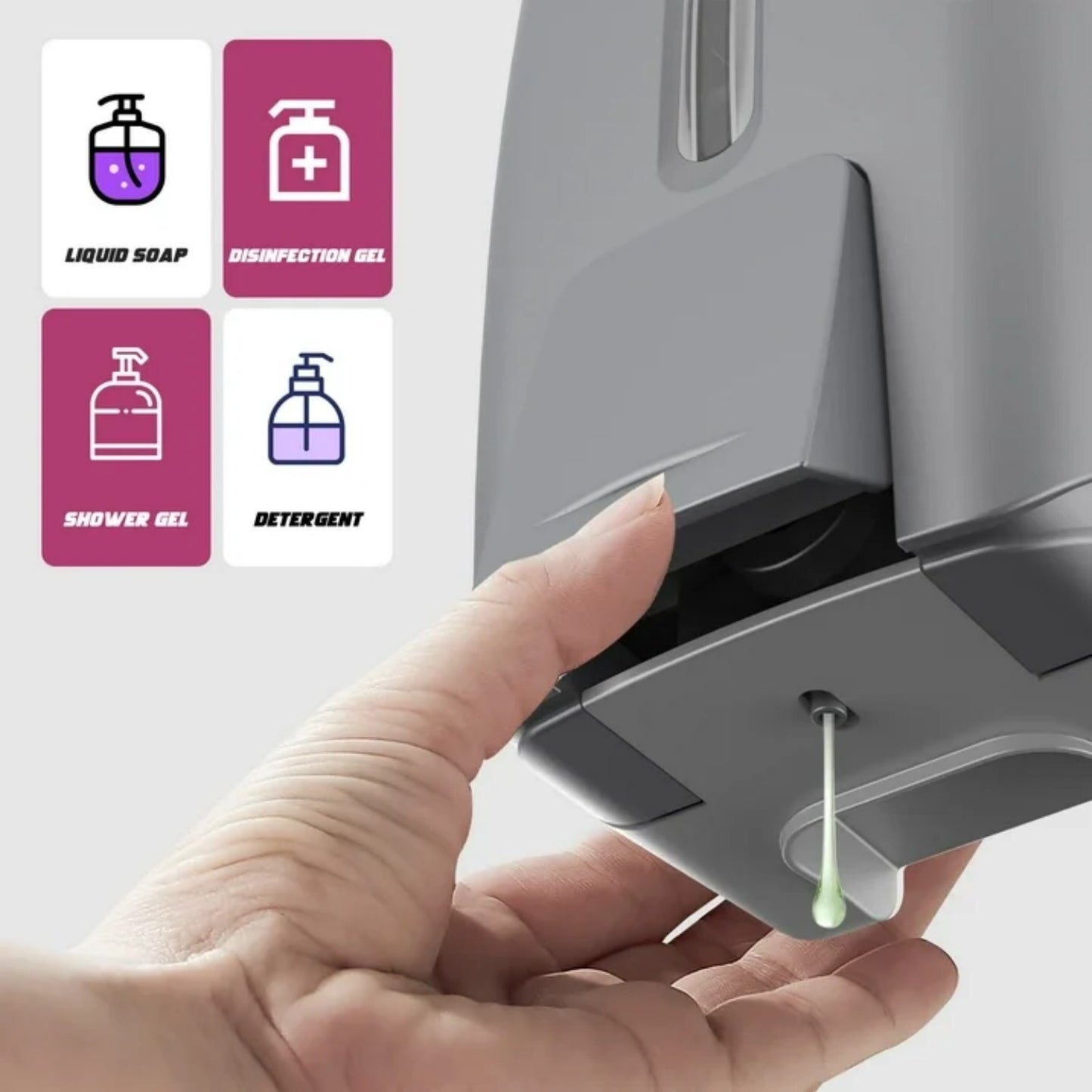 LunaLulinlk Soap Dispenser 28oz/800ml Wall-Mounted No-Drip Gel/Liquid ABS,Silver