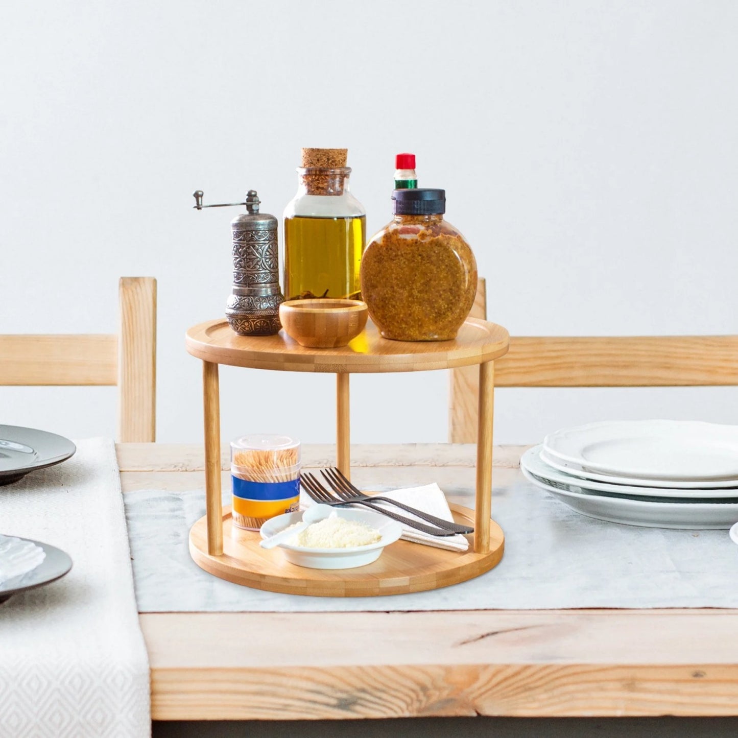 LunaLulinlk Two-Tier Bamboo 10" Lazy Susan Turntable for Cabinets, Countertop, Panty or Table