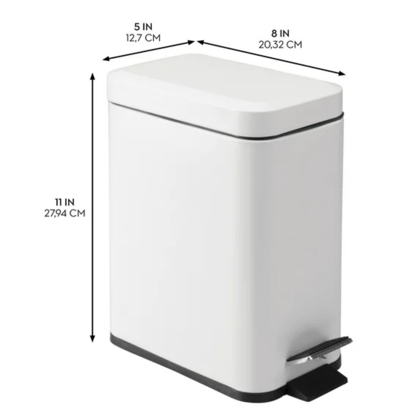 LunaLulinlk White Step-on Steel Wastebasket with Removable Bucket Insert for Bathroom, 5" x 8" x 11"