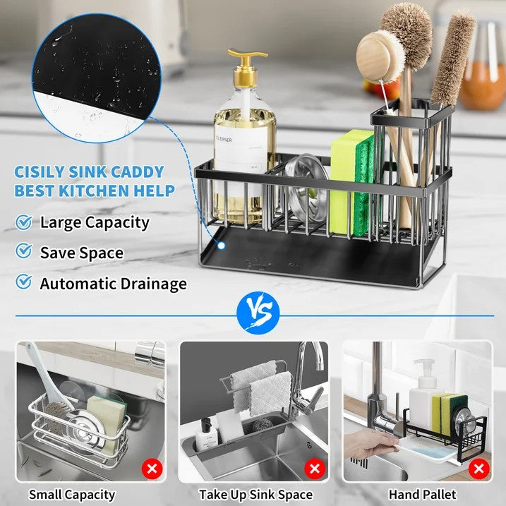 LunaLulinlk Sink Caddy,Kitchen Sponge Holder,Waterproof and Rustproof Black Kitchen Accessory