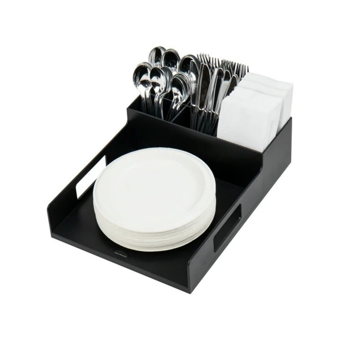 LunaLulinlk Utensil Napkin and Plate Holder, Silverware Organizer, Serving Tray, Plastic, Black