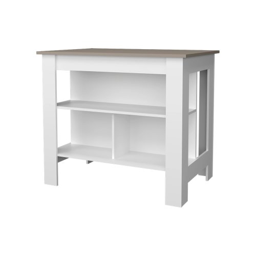 LunaLulinlk Taupe and White Kitchen Island with Open Storage