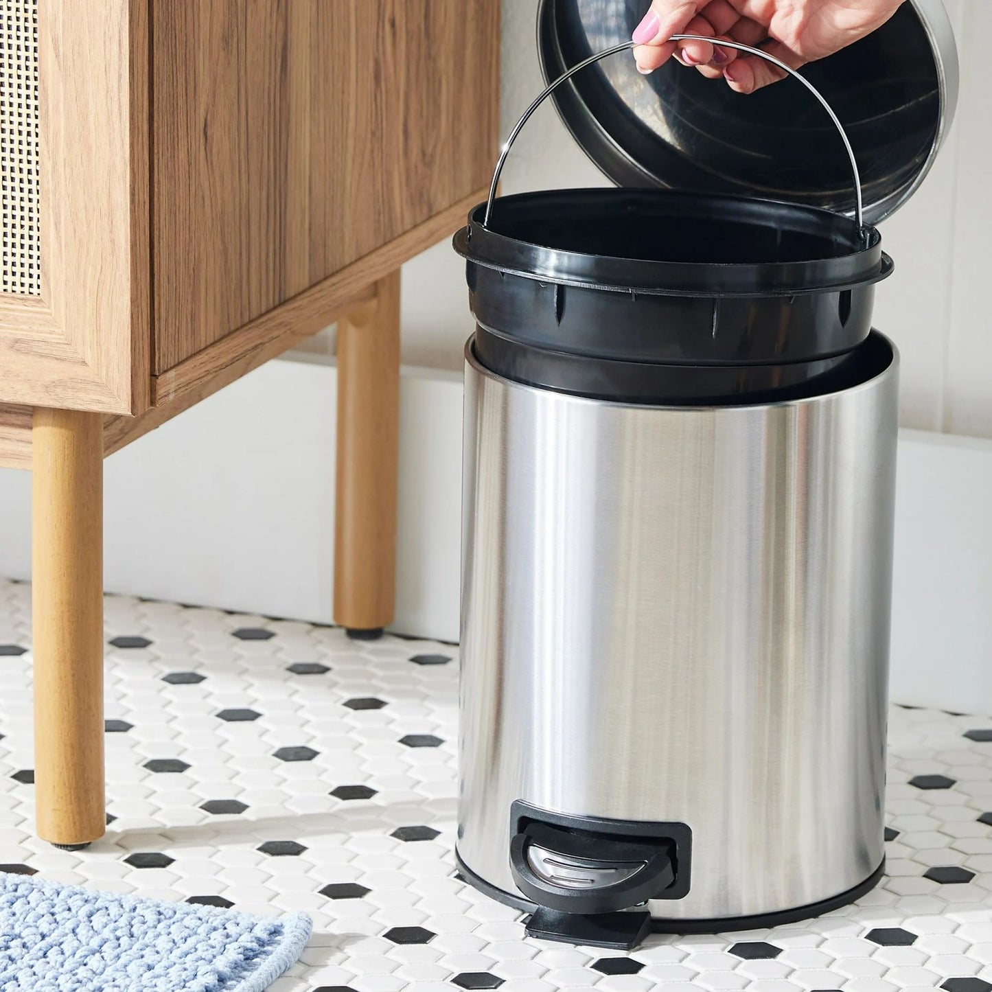 LunaLulinlk Stainless Steel SS 1.3 Gallon Metal Bathroom Waste Basket with Removable Liner