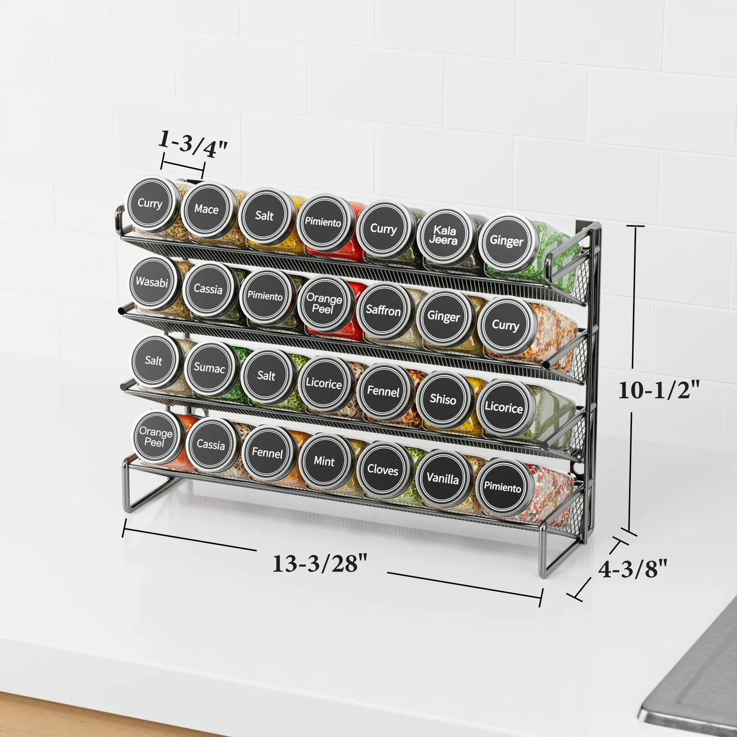 LunaLulinlk Spice Rack Organizer with 32 Jars, 4.4"D x 15.3"W x 10.8"H, Black