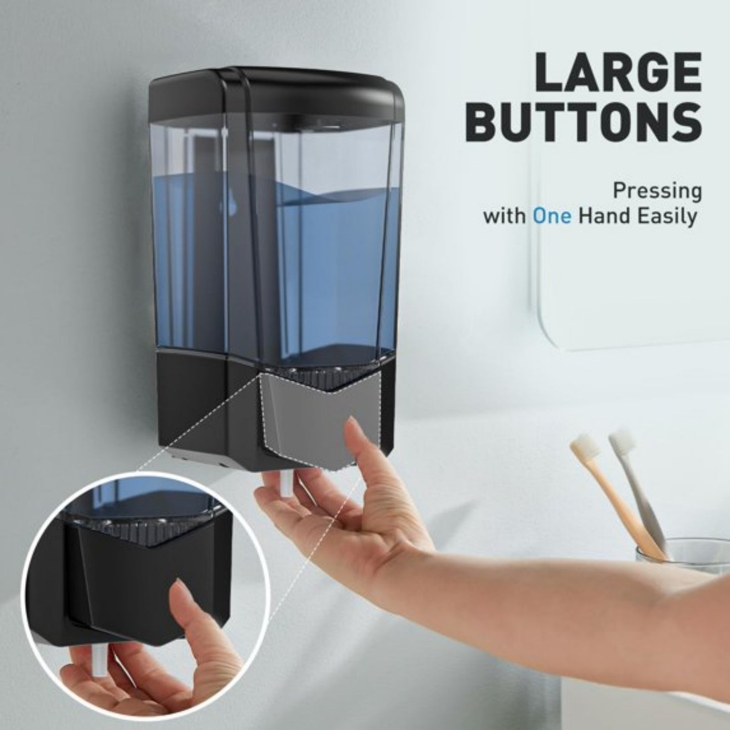 LunaLulinlk Soap Dispenser 20oz/600ml Wall-Mounted ABS Material Gel/Liquid for Home & Commercial, Black