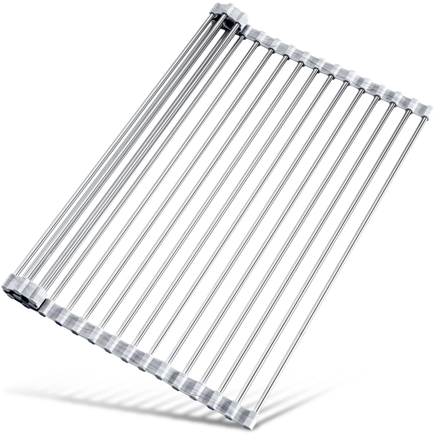 LunaLulinlk Stainless Steel Roll-Up Dish Drying Rack Marble Color Silicone Edges, Foldable Kitchen Rack Heat Resistant Trivet (17.7"x12.5"),Marble