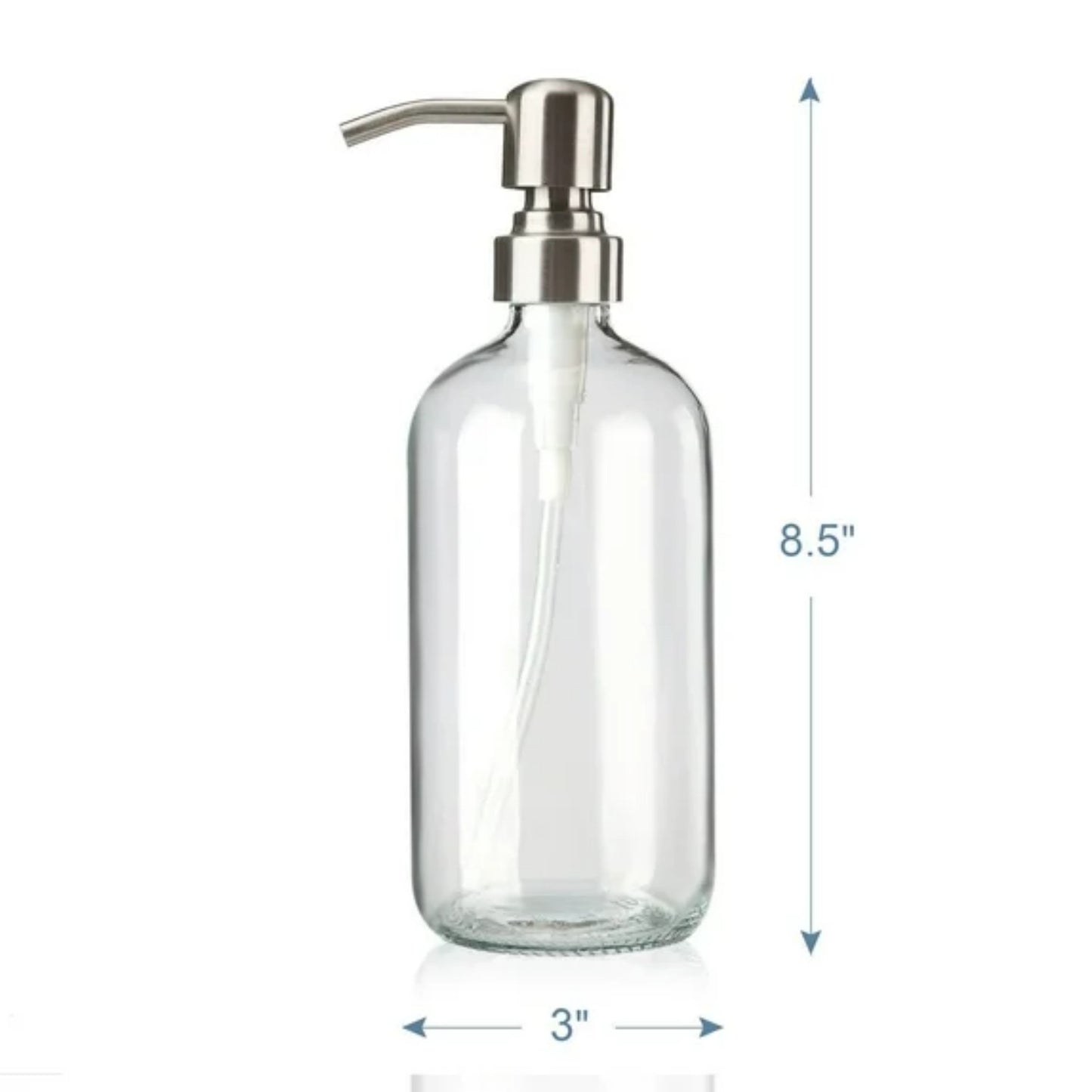 LunaLulinlk Soap Dispenser, 2 Pack Glass Soap Dispenser with Pump Stainless Steel, 17OZ Clear Soap Dispenser