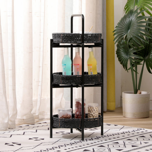 LunaLulinlk Small Handwoven Side Tables 3-Tier Oval Organizer Portable Storage Shelf for Kitchen, Living Room, Bedroom