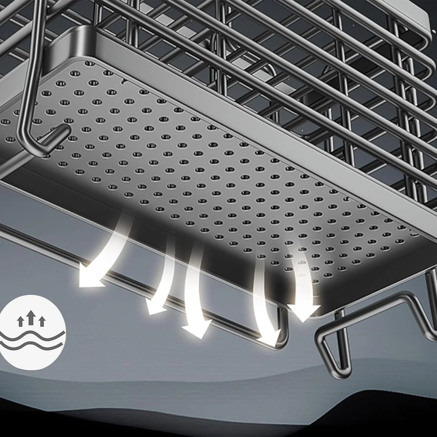 LunaLulinlk Utensil Holder, Dish Drainer for Kitchen Counter, 3 Compartments Stainless Steel Utensil Drying Rack, Wall Mouted Kitchen Utensils Holder
