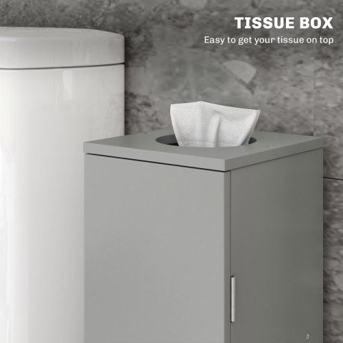 LunaLulinlk Toilet Paper Cabinet, Small Bathroom Corner Floor Cabinet with Doors and Shelves, Thin Storage Bathroom Organizer for Paper Shampoo, Gray