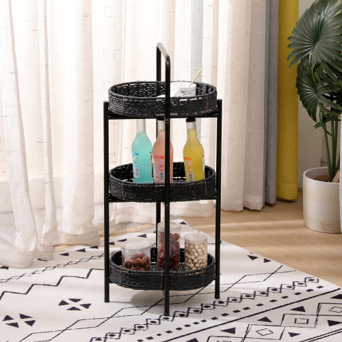 LunaLulinlk Small Handwoven Side Tables 3-Tier Oval Organizer Portable Storage Shelf for Kitchen, Living Room, Bedroom