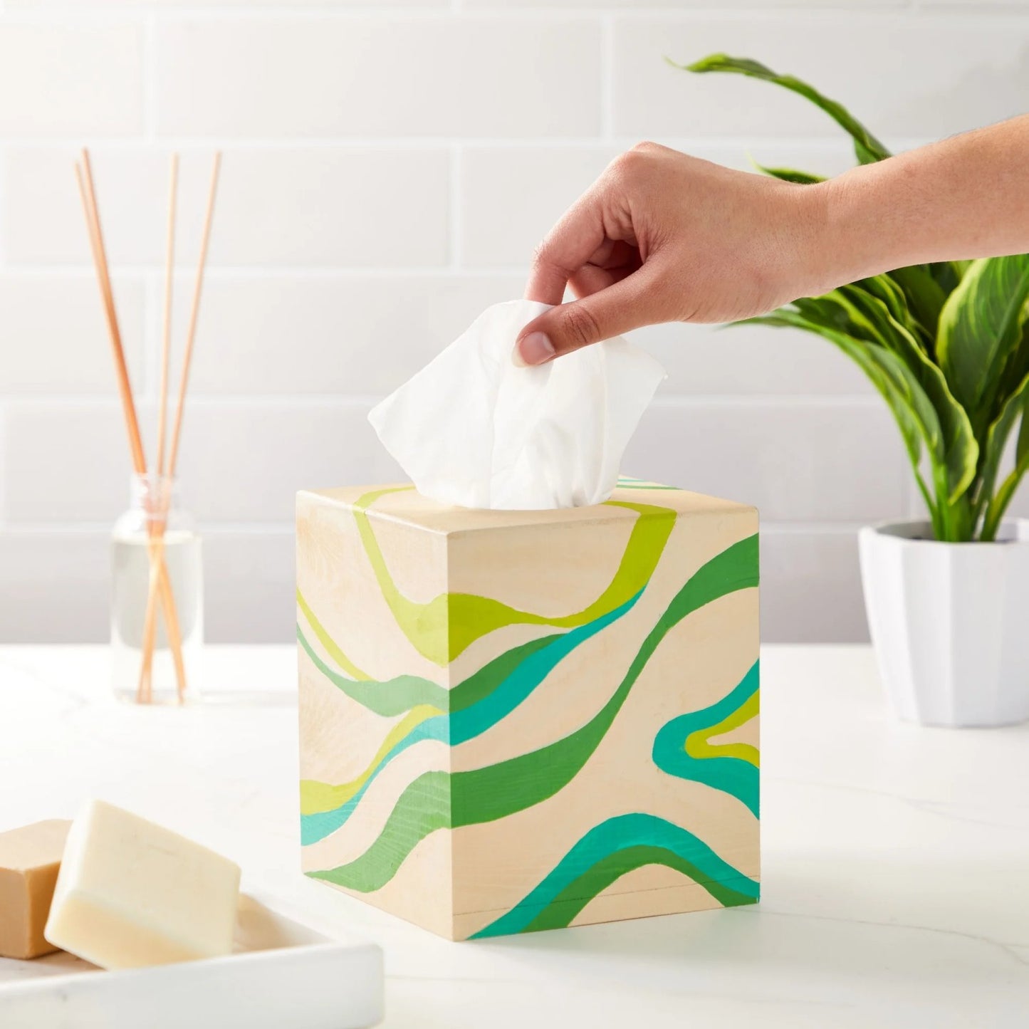 LunaLulinlk Unfinished Wood Tissue Box Cover for DIY Custom Design, Square Wooden Tissue Cover Holder with Slide Out Bottom 5.8 in