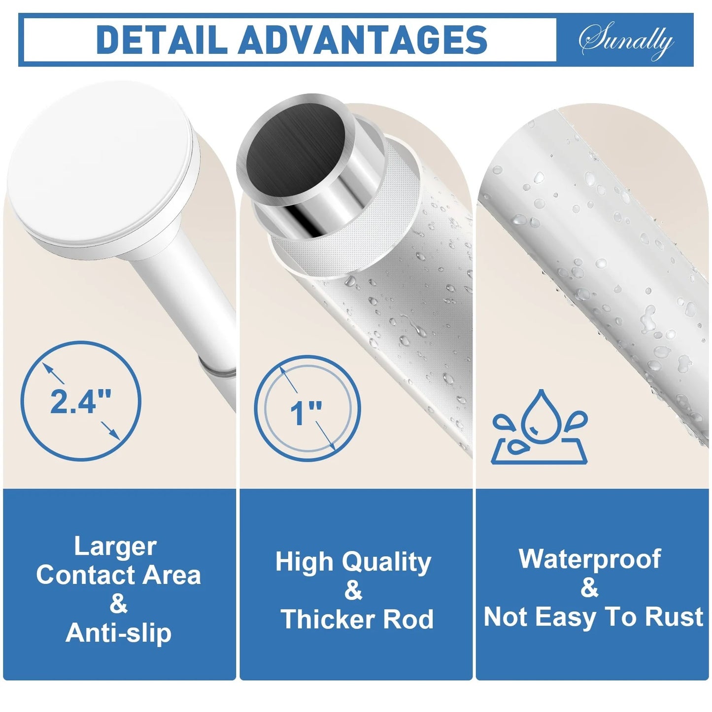 LunaLulinlk Shower Curtain Rod, Adjustable 32-75 Inch Spring Tension Shower Rods for Bathroom or Window