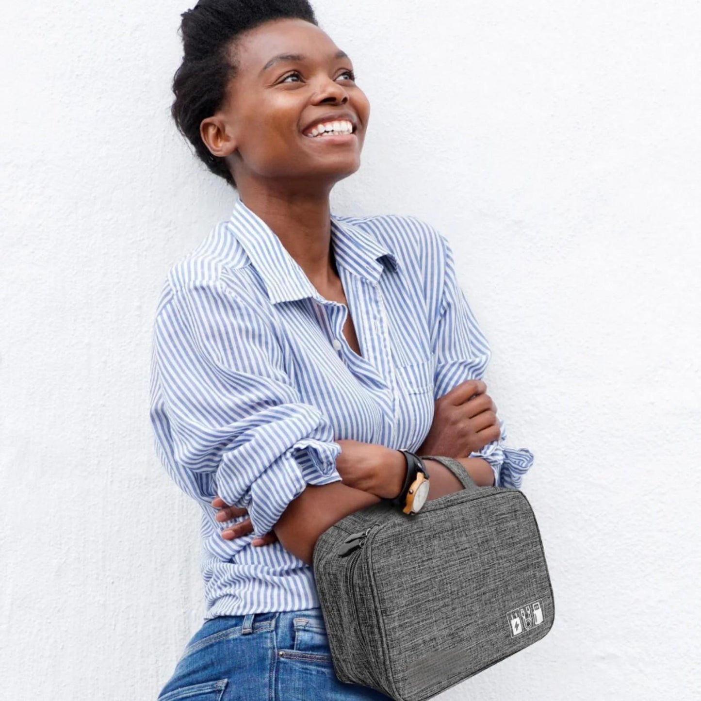 LunaLulinlk Soft Shell Electronic Carrying Case with Mesh Pockets, for USBs, Gray