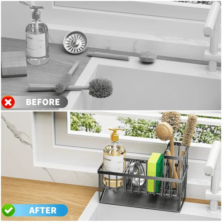LunaLulinlk Sink Caddy,Kitchen Sponge Holder,Waterproof and Rustproof Black Kitchen Accessory