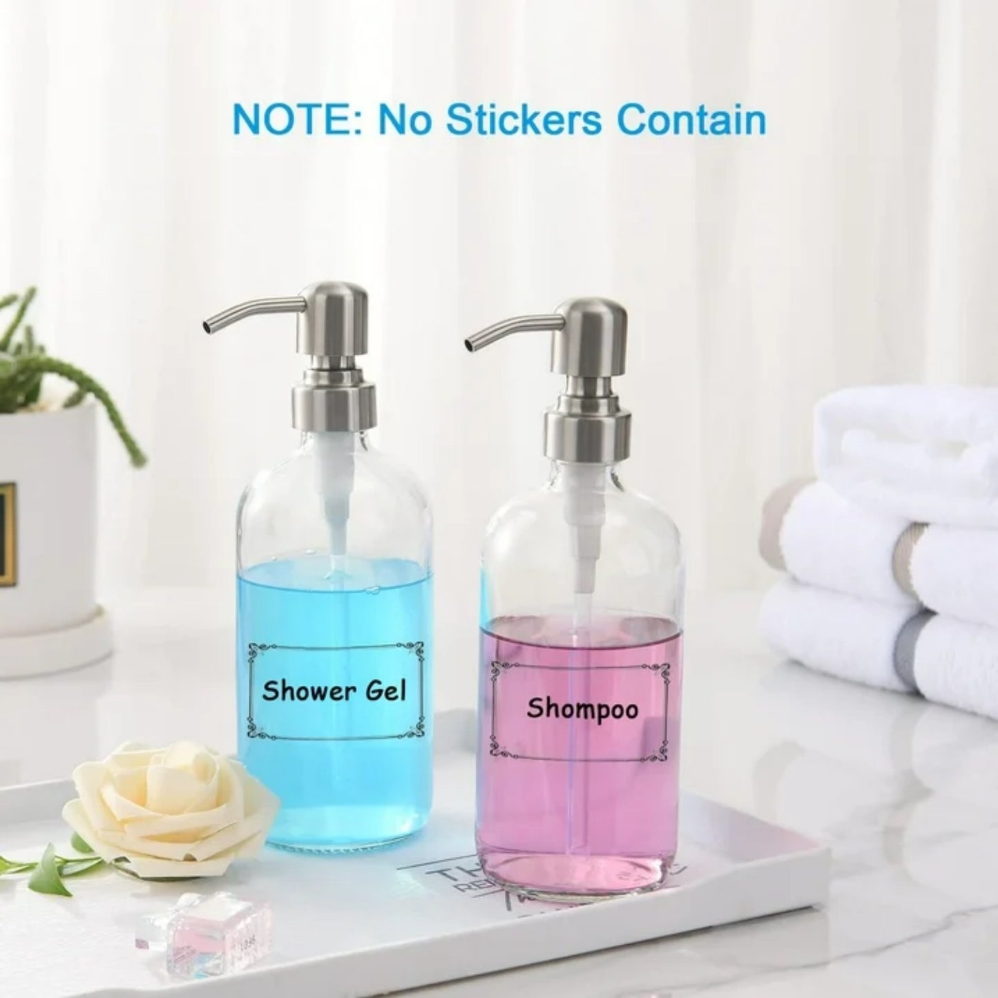 LunaLulinlk Soap Dispenser, 2 Pack Glass Soap Dispenser with Pump Stainless Steel, 17OZ Clear Soap Dispenser