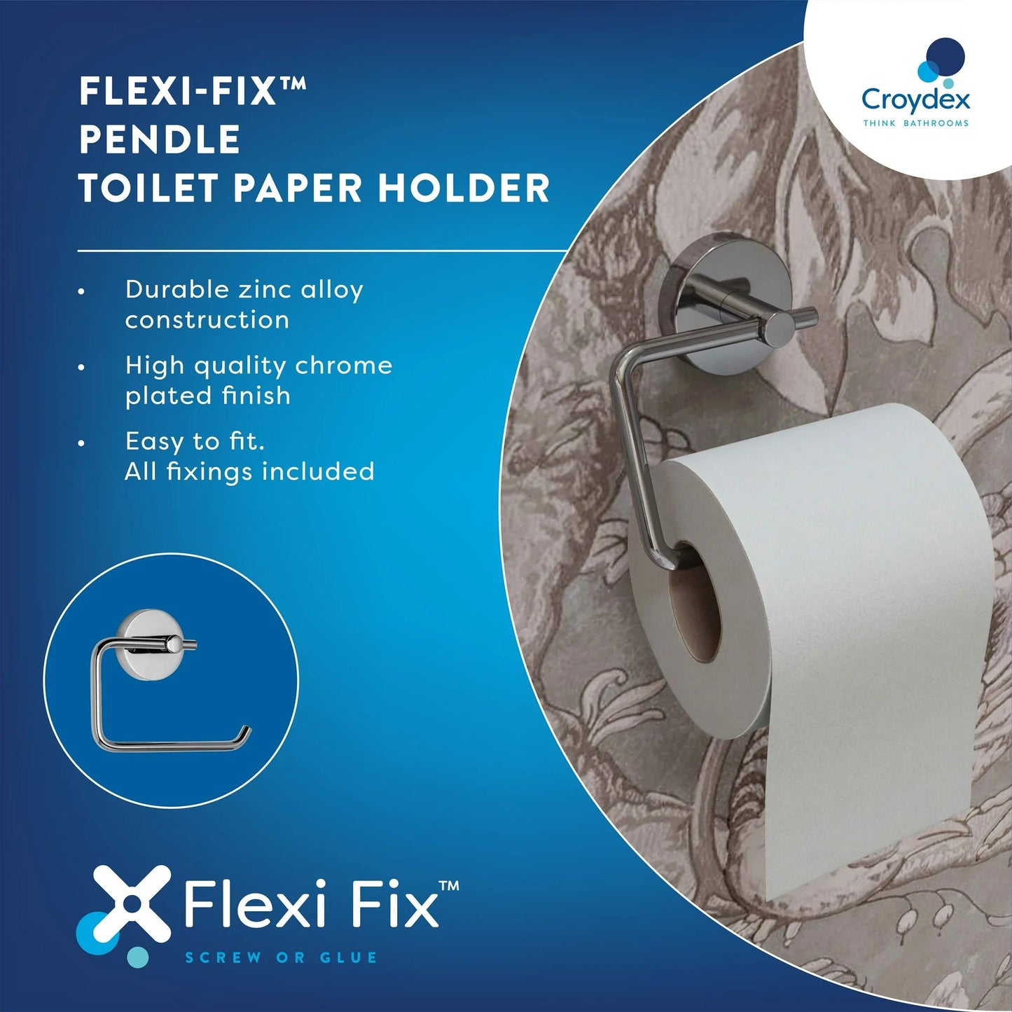LunaLulinlk Toilet Paper Holder, Easy-to-Fit Flexi Fix Bracket, No Drilling Required