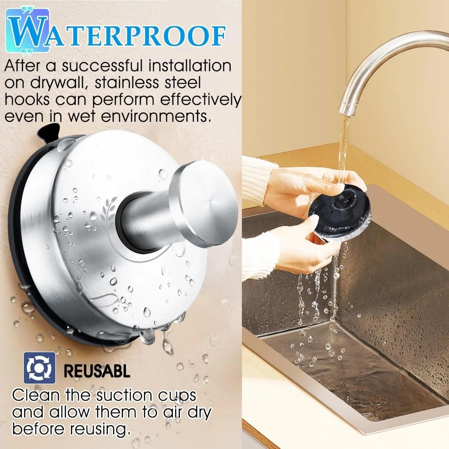 LunaLulinlk Vacuum Metal Suction Cup Hooks Stainless Steel Shower Holder Hanger for Bathroom(Silver 2pcs)