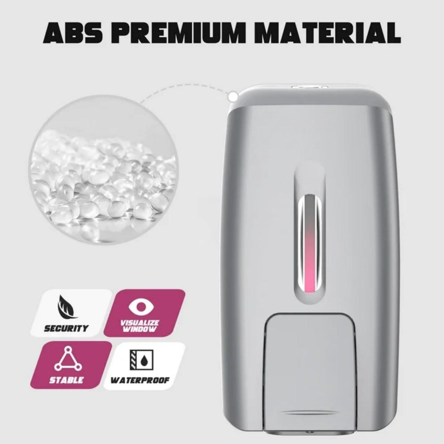 LunaLulinlk Soap Dispenser 28oz/800ml Wall-Mounted No-Drip Gel/Liquid ABS,Silver