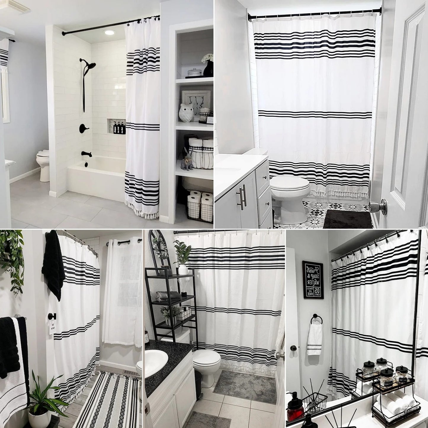 LunaLulinlk Shower Curtain Striped with Tassel Modern Bathroom Curtains