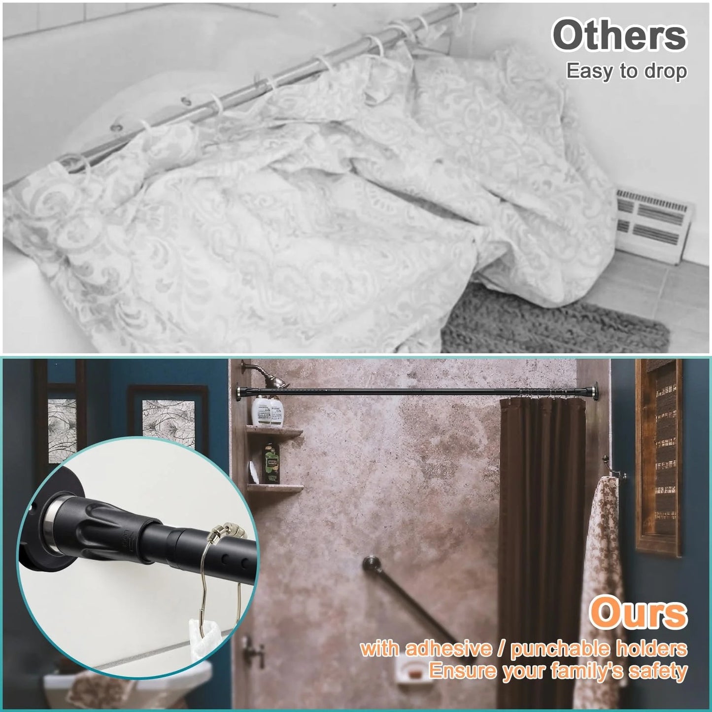LunaLulinlk Shower Curtain Rod, Adjustable Heavy Duty Tension Curtain Rod 42-87 inch, No Drilling for Bathroom