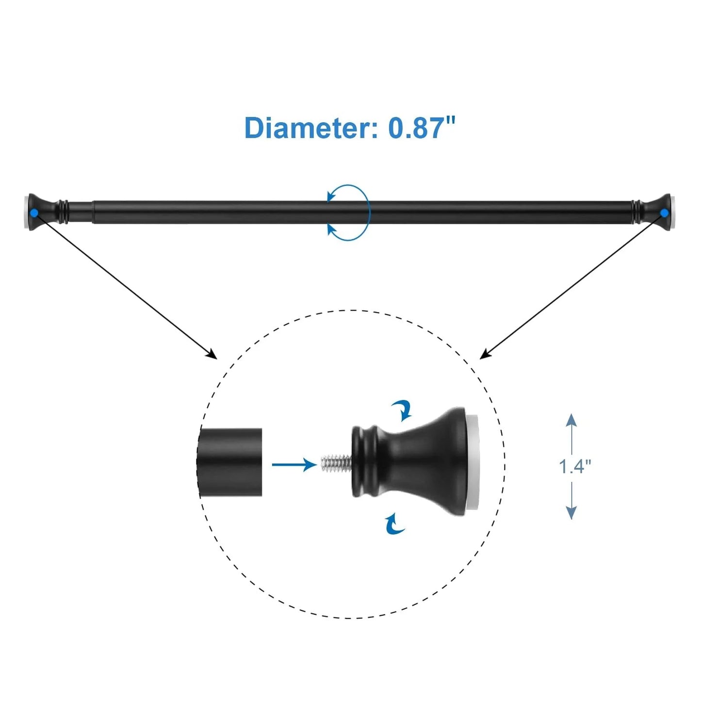 LunaLulinlk Spring Tension Shower Curtain Rod, 54-90 inches Rust-Resistance Shower Curtain Rod Bathroom Rod, Black